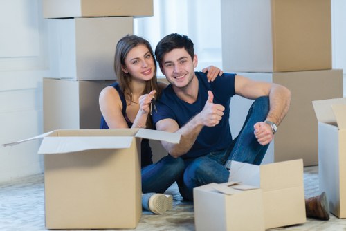 Packed boxes and furniture prepared for storage in Harrow