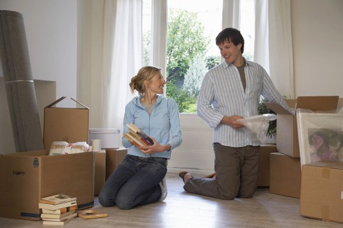 Local business move with office furniture and boxes prepared for loading